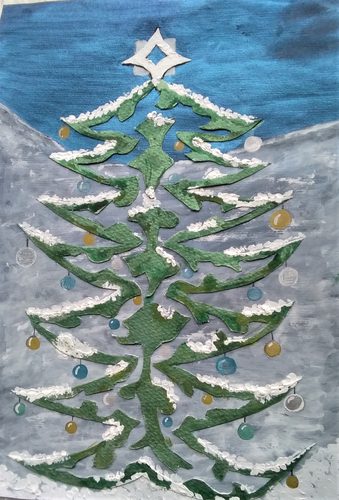 Lynne, Christmas tree, mixed media.
